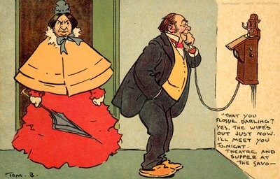 Teater og kveldsmat på Savoy (chromolitho) av Tom Browne