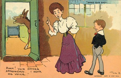 Faren din nærmer seg (farge litho) av Tom Browne
