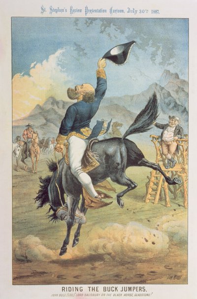 Riding the Buck Jumpers, Lord Salisbury on the Black Horse, Gladstone, fra 