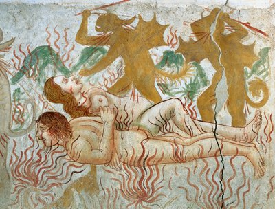 Den siste dommen, helvete, fordømte par i flammer av Tommaso (active 1479 1509) (workshop) Cagnola