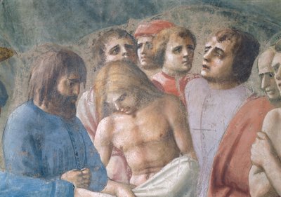 St. Peter som døper neofyttene Detalj av ansikter i mengden, freskomaleri ca. 1427, se også 63311 av Tommaso Masaccio