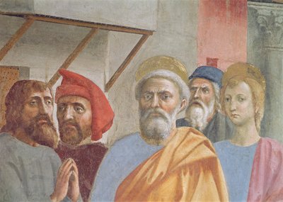 St. Peter Healing With His Shadow: detalj av St. Peter, fresco ca. 1427 av Tommaso Masaccio