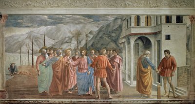 Tribute Money - Le paiement du tribut (Hyllesten) - Fresco av Tommaso di ser Giovanni di Mone Cassai dit Masaccio (1401-1428), 254,5x598,3 cm av Tommaso Masaccio
