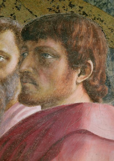 Tribute Money Head of an Apostle - detalj av 31642 c.1427 fresco av Tommaso Masaccio