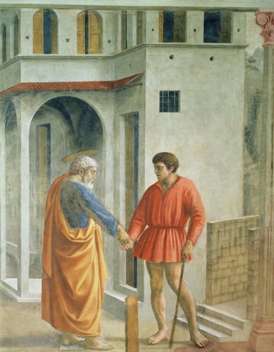 Tribute Money St. Peter betaler skatteoppkreveren - detalj av 31642, fresco ca. 1427 av Tommaso Masaccio