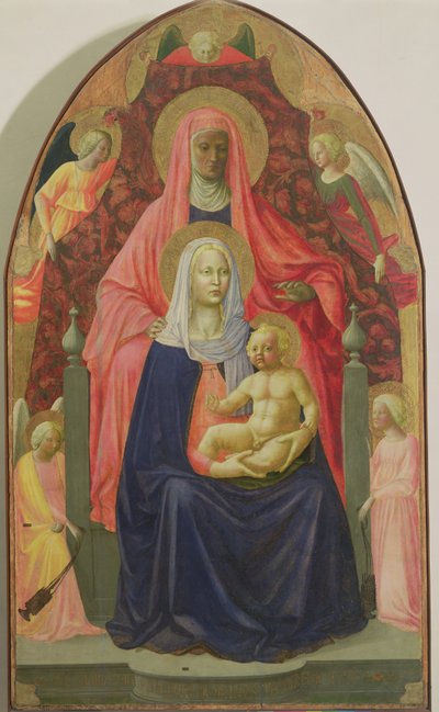 Jomfru og barn med St Anne, 1424 (tempera på panel) av Tommaso Masaccio