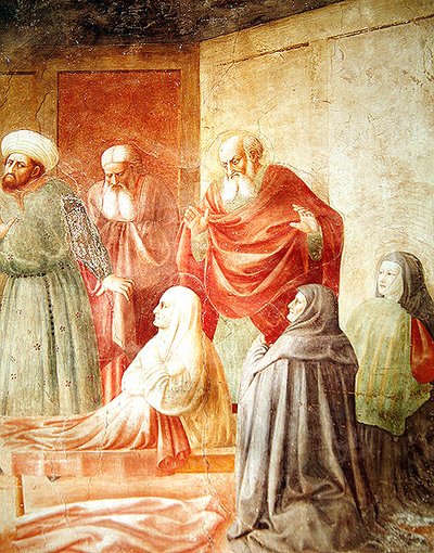 Detalj av Tabitha, fra oppreisningen av Tabitha, ca. 1427 av Tommaso Masolino da Panicale