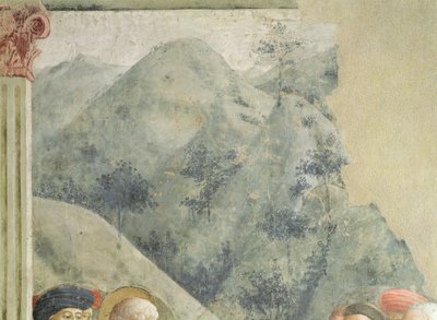 St. Peter forkynner i Jerusalem: Bakket landskap, ca. 1427 av Tommaso Masolino da Panicale