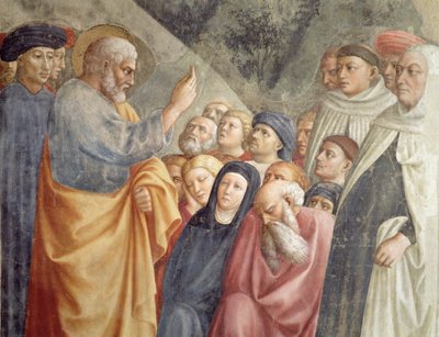 St. Peter Preaching in Jerusalem detalj av 63197 c.1427 fresco av Tommaso Masolino da Panicale