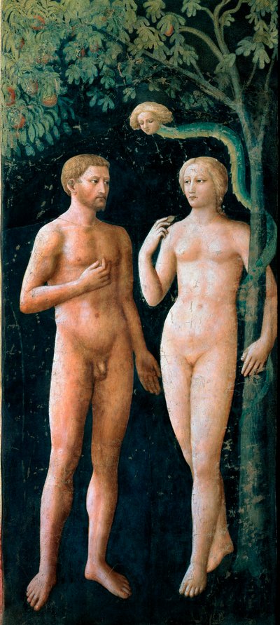 Freskomaleriet for Adam og Eva av Tommaso di Cristofano Fini dit Masolino da Panicale (1383-1440) 1424-1425 Søn. 208x88 cm Firenze, Santa Maria del Carmine-kirken, Brancacci-kapellet av Tommaso Masolino da Panicale