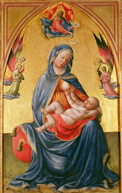 Jomfru og barn med Gud Faderen, Den Hellige Ånd og engler av Tommaso Masolino da Panicale