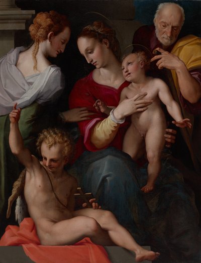 Hellig familie med det mystiske ekteskapet til Saint Catherine av Tommaso d’Antonio Manzuoli, called Maso da San Friano