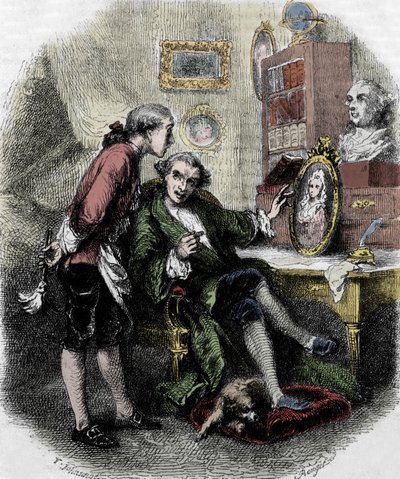 Illustrasjon av "" Reise rundt på rommet mitt"" (1794) av Xavier de Maistre. Illustrasjon av Tony Johannot av Tony Johannot