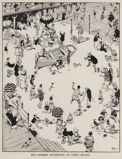 En sommerettermiddag på Coney Island (litho) av Tony Sarg