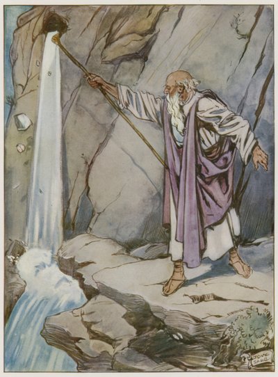 Moses slo på klippen for å bringe vann frem av Tony Sarg