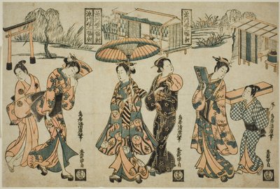 Girls Of Fukagawa - Ah Tri ptych av Torii Kiyohiro