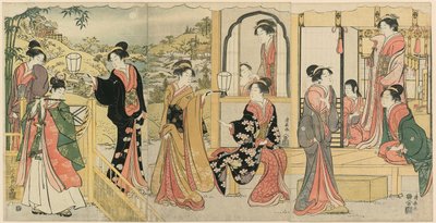 En moderne versjon av Ushiwakamaru Serenading Princess Joruri av Torii Kiyonaga