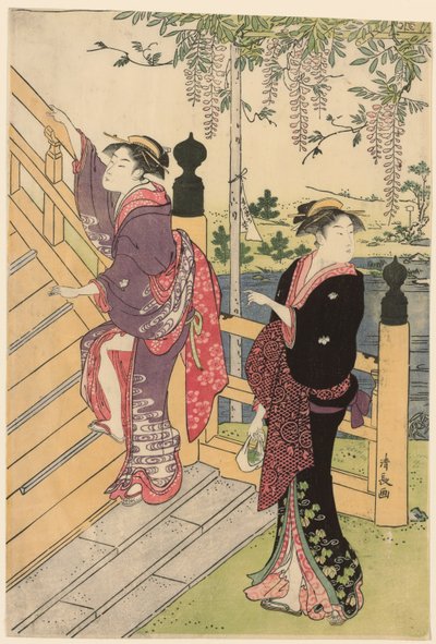 Beundrer blåregn ved Kameido-helligdommen av Torii Kiyonaga