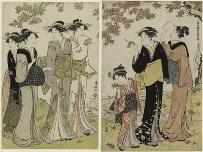 Beauties Under a Maple Tree, fra serien "A Collection of Contemporary Beauties of the Pleasure Quarters av Torii Kiyonaga