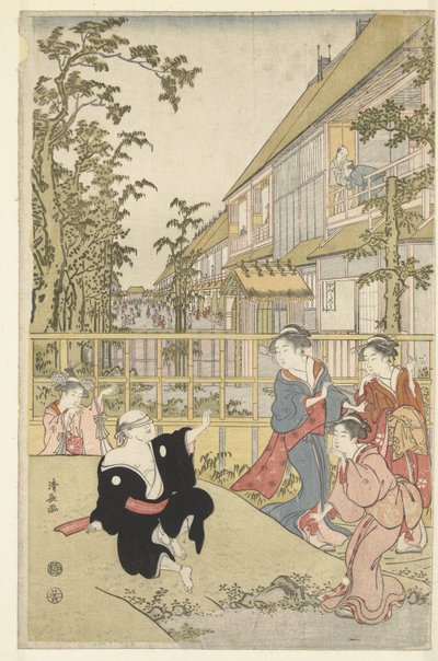 leker blind mann av Torii Kiyonaga
