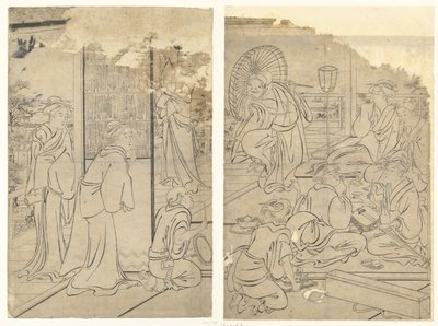 Fest i Komeikan Teahouse av Torii Kiyonaga