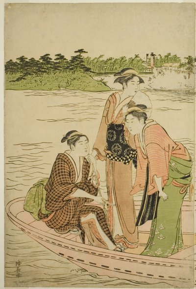 Ferge på Rokugo-elven av Torii Kiyonaga