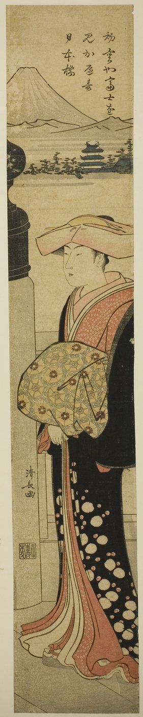 Finkledd kvinne som krysser Nihonbashi-broen av Torii Kiyonaga