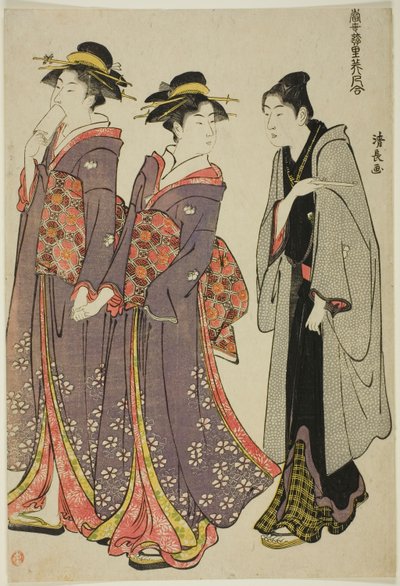 Ut på tur, fra serien "A Collection of Contemporary Beauties of the Pleasure Quarters (Tosei yuri bijin awase)" av Torii Kiyonaga