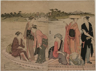 Passasjerer i en ferge på Sumida-elven av Torii Kiyonaga