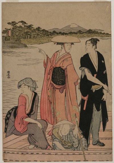 Passasjerer i en ferge på Sumida-elven av Torii Kiyonaga