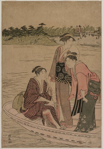 Passasjerer i en ferge på Sumida-elven, 1784. av Torii Kiyonaga