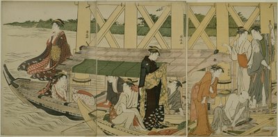 Lystbåter under Azuma Bridge av Torii Kiyonaga