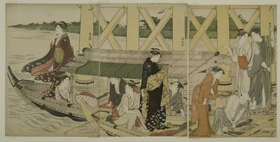 Lystbåter under Azuma Bridge, ca. 1784 av Torii Kiyonaga