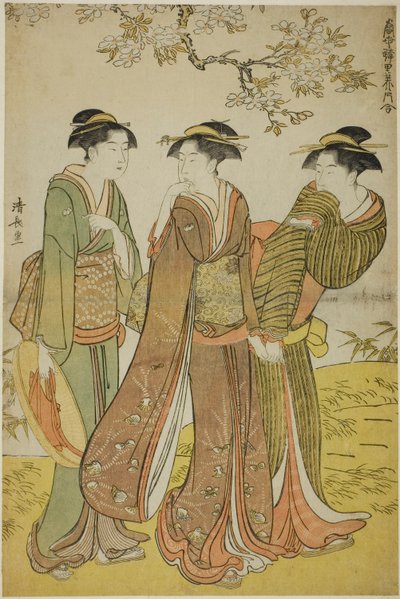 Spring Outing, fra serien "A Collection of Contemporary Beauties of the Pleasure Quarters (Tosei yuri bijin awase)" av Torii Kiyonaga