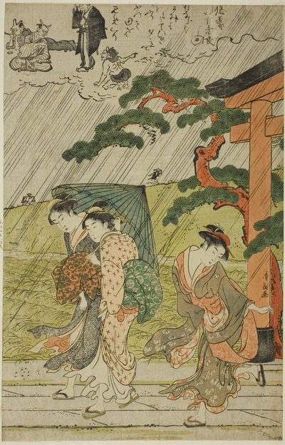 Plutselig dusj ved Mimeguri-helligdommen av Torii Kiyonaga