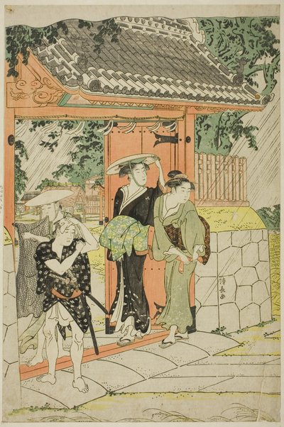 Plutselig dusj ved Mimeguri-helligdommen av Torii Kiyonaga