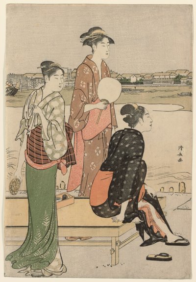 Sommerskumring på bredden av Sumida-elven av Torii Kiyonaga