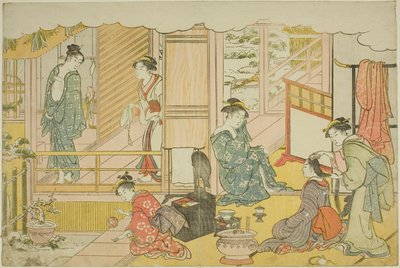 Det første badet i det nye året (Yudono hajime), fra den illustrerte boken "Colors of the Triple Dawn (Saishiki mitsu no asa)" av Torii Kiyonaga