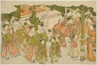 The First Garments of the New Year (Kiso hajime), fra den illustrerte boken "Colors of the Triple Dawn (Saishiki mitsu no asa)" av Torii Kiyonaga