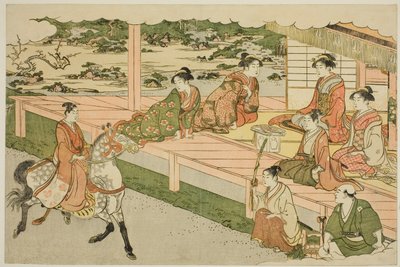 Nyårets første ridetur (Uma norizome), fra den illustrerte boken "Colors of the Triple Dawn (Saishiki mitsu no asa)" av Torii Kiyonaga