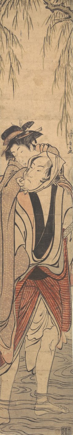 Two Lovers Crossing a River, slutten av 1700-tallet. av Torii Kiyonaga