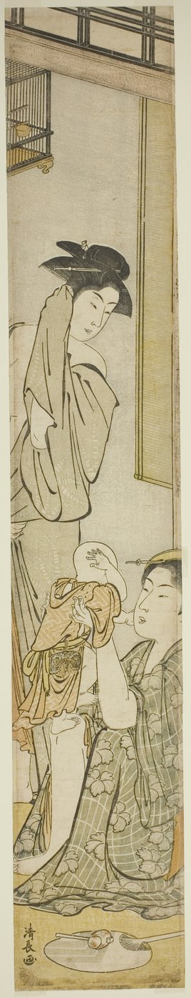 To kvinner og et barn etter et bad av Torii Kiyonaga