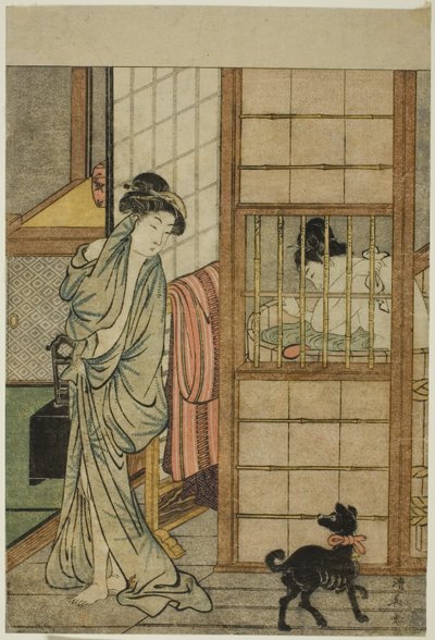 Woman After a Bath, fra "Sammenligning av forlokkende skjønnheter (Irokurabe enpu sugata)" av Torii Kiyonaga