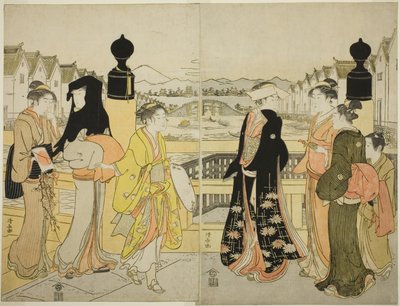 Kvinner krysser Nihonbashi-broen av Torii Kiyonaga