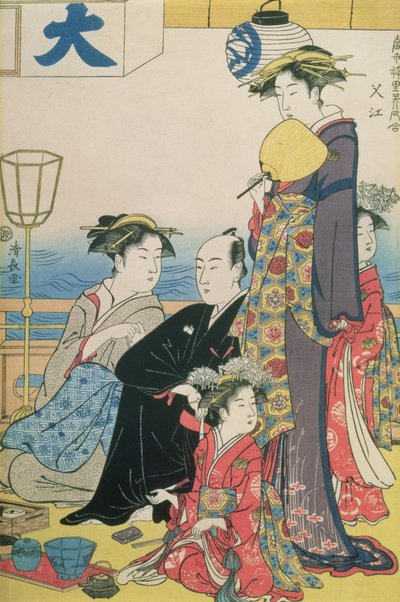 Women of the Gay Quarters, høyre panel av en diptyk (farget treblokktrykk) (se også 114571) av Torii Kiyonaga