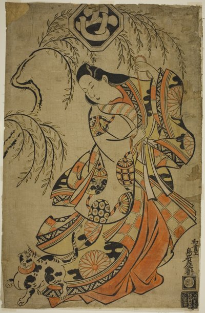 Skuespilleren Uemura Kichisaburo som den tredje prinsessen i stykket Wakoku Gosuiden, fremført på Morita Theatre i den tredje måneden, 1700 av Torii Kiyonobu I
