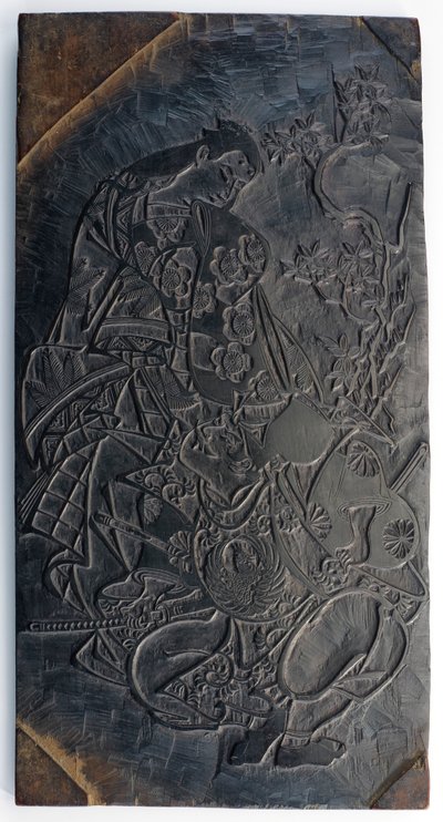 Treblokk, recto: en Oiran som kaster en håndball...Edo-periode, ca.1685-1729. av Torii Kiyonobu I
