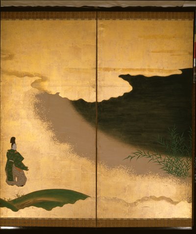 Seksdelt skjerm som viser historier om Ise av Tosa Mitsuoki