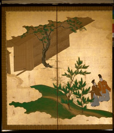 Seksdelt skjerm som viser historier om Ise av Tosa Mitsuoki
