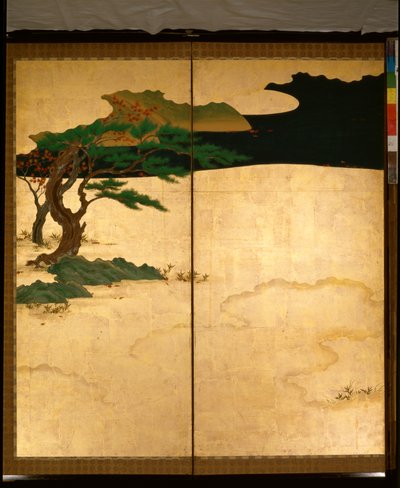 Seksdelt skjerm som viser historier om Ise av Tosa Mitsuoki